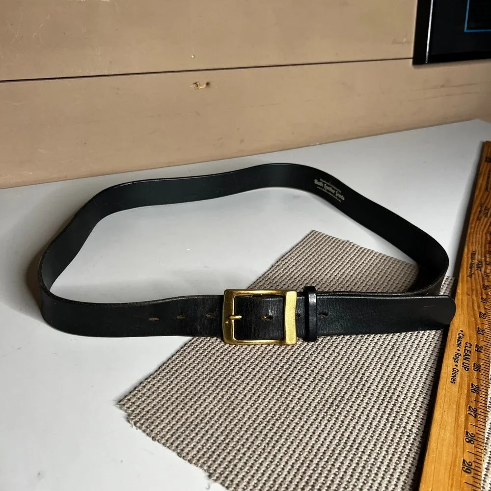 Bath Leather Goods Black Leather Belt Solid Brass Buckle Handmade in England